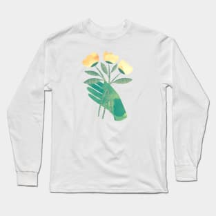 Green hand with yellow flowers for you Long Sleeve T-Shirt